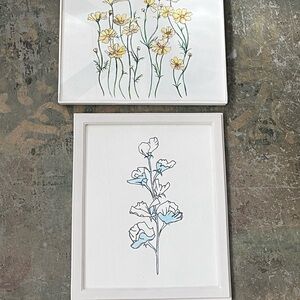 Floral Art Print Set - Yellow and Blue